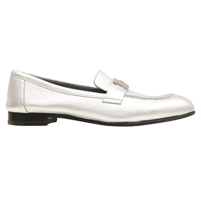 Lot 230 - Hermes Metallic Silver Paris Flat Loafer - Size 39