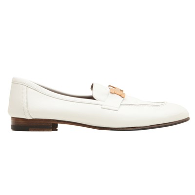 Lot 210 - Hermes White Paris Flat Loafer - Size 39