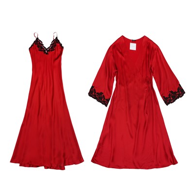 Lot 413 - La Perla Red Silk Nightgown and Robe Set - Size 42 & 38