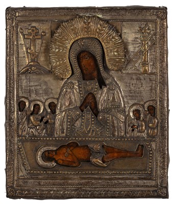 Lot 249 - A 19th century Russian Icon depicting The Mother of God, oil on panel with a silver gilt oklad