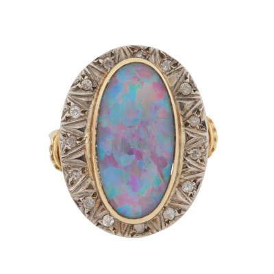 Lot 183 - An opal triplet and diamond ring