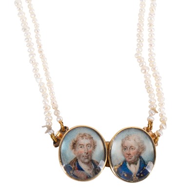 Lot 406 - Duke of Wellington and Admiral Lord Nelson Interest - An unusual double portrait miniature necklace