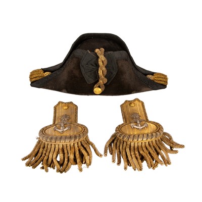 Lot 190 - Commander Harold Owen Joyce D.S.C.*, O.B.E., R.N., cased full dress bicorn hat and epaulettes