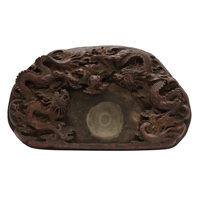 Lot 214 - A large Chinese 'dragon' ink stone, 20th century