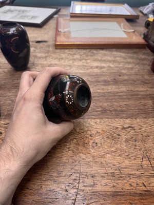 Lot 94 - A pair of Japanese cloisonné 'butterfly' vases, Meiji period