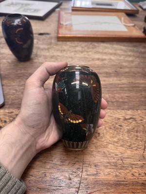 Lot 94 - A pair of Japanese cloisonné 'butterfly' vases, Meiji period