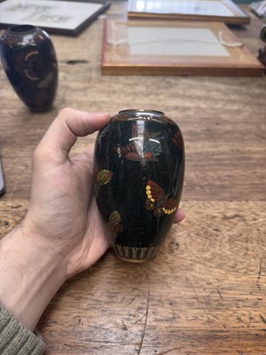 Lot 94 - A pair of Japanese cloisonné 'butterfly' vases, Meiji period