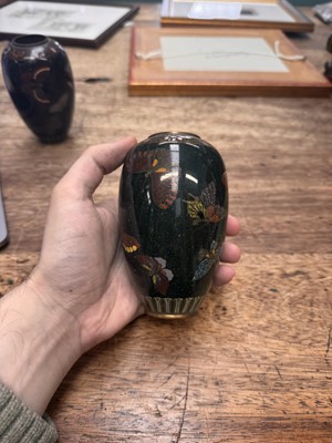 Lot 94 - A pair of Japanese cloisonné 'butterfly' vases, Meiji period