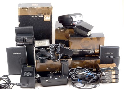 Lot 136 - Extensive Olympus OM Flash & Accessory Outfit.