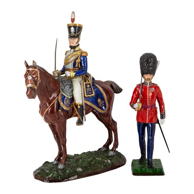 Lot 387 - Sitzendorf porcelain figure of a 17th Lancer on horseback and a Grenadier Guards Captain