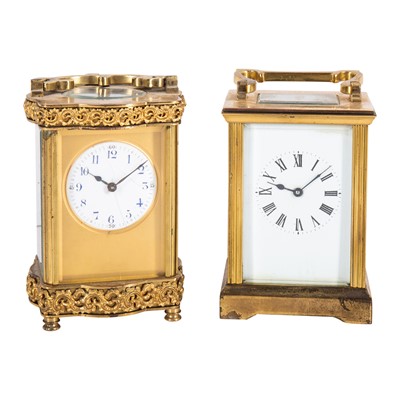 Lot 42 - A late 19th Century French brass cased carriage clock together with another 20th Century example