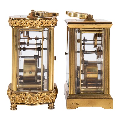Lot 42 - A late 19th Century French brass cased carriage clock together with another 20th Century example