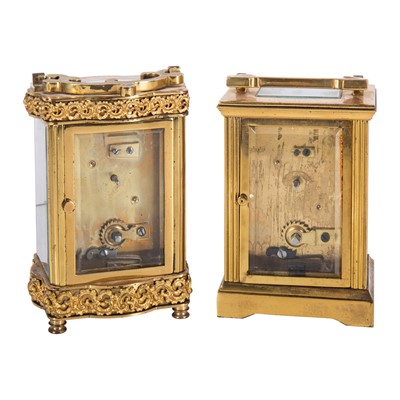 Lot 42 - A late 19th Century French brass cased carriage clock together with another 20th Century example