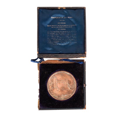 Lot 196 - A late Victorian a bronze medal by Frank Bowcher commemorating the opening of Tower Bridge '1894'