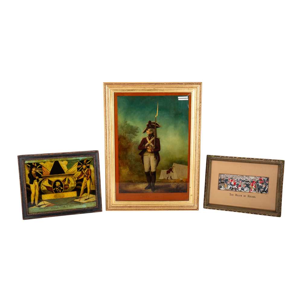Lot 242 - Two reverse painted prints and a Stevengraph,