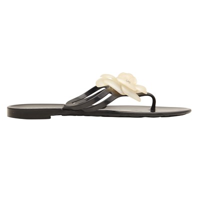 Lot 327 - Chanel Black Jelly Camellia Flower Flip Flop - Size 37