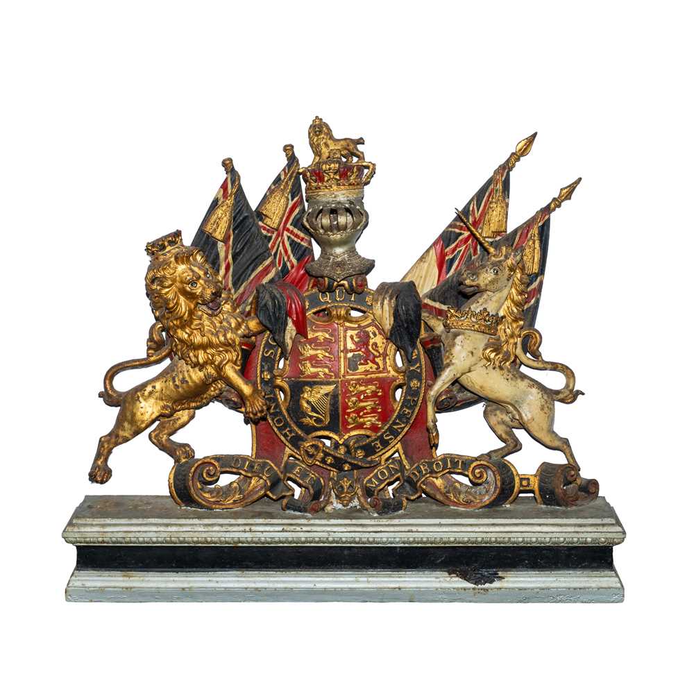 Lot 91 - A large polychrome painted cast iron Royal Coat of Arms, second half of the 19th century