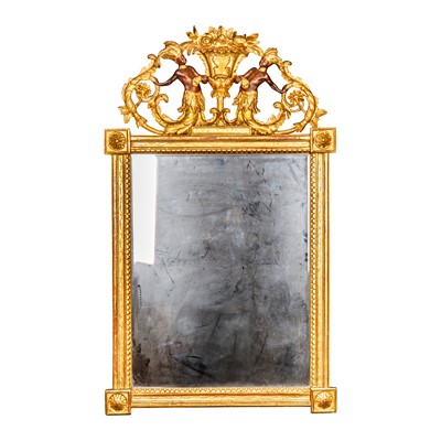 Lot 60 - A continental gilt mirror with figural cresting
