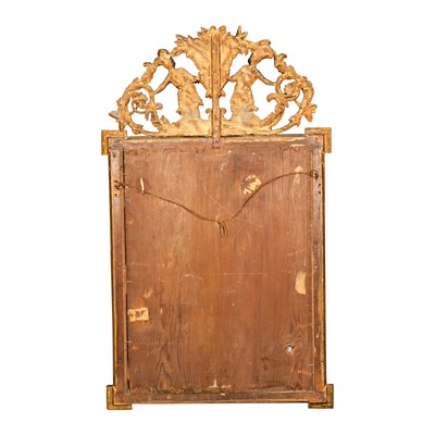 Lot 60 - A continental gilt mirror with figural cresting