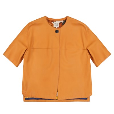 Lot 72 - Hermes Orange Leather Reversible Scarf Jacket - Size 42