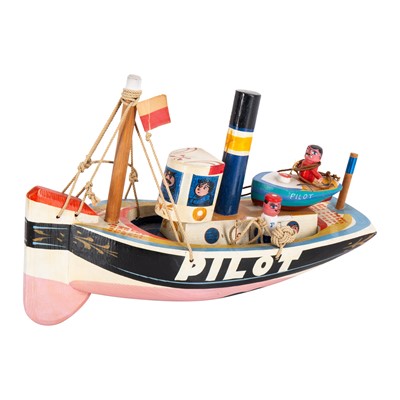 Lot 163 - Sam Smith of Dartmouth, (1908-1983) - Wooden hand painted model steam tug boat 'Pilot'