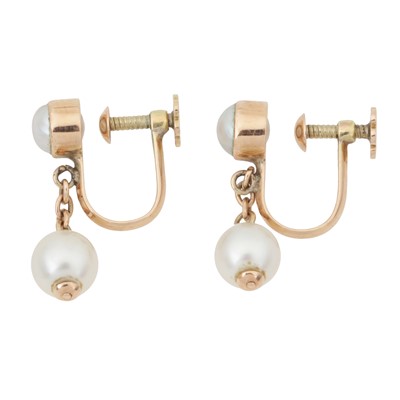 Lot 74 - A pair of pearl pendent earrings