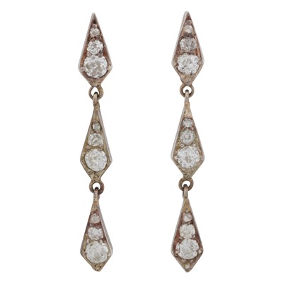Lot 65 - A pair of diamond lozenge pendant earrings