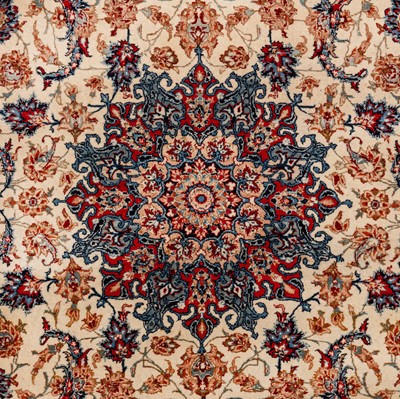 Lot 92 - An extremely fine part silk Isfahan rug, central Persia