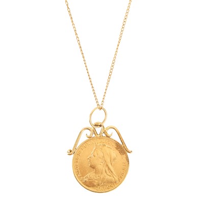 Lot 489 - A mounted Queen Victoria full Sovereign gold coin on chain