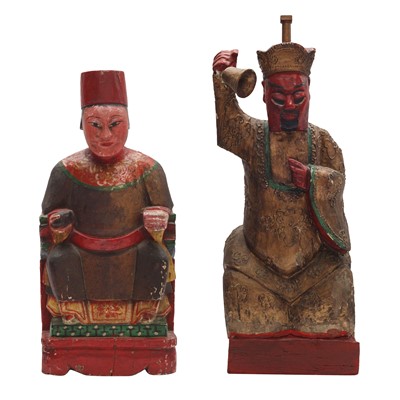 Lot 190 - Two Chinese painted wood figures, Qing dynasty, 19th century