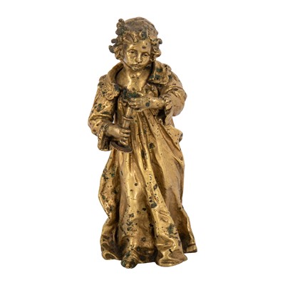 Lot 142 - Émile Joseph Carlier (Belgium, 1849-1927), patinated and gilded bronze sculpture of a boy