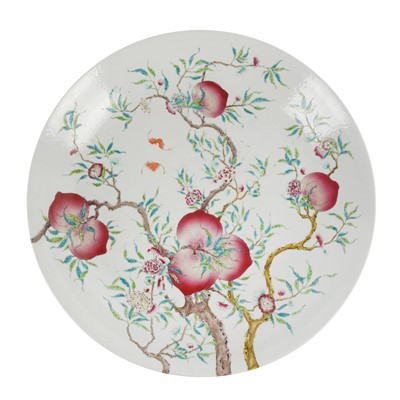 Lot 102 - A large Chinese famille-rose 'peaches' charger, late Qing dynasty