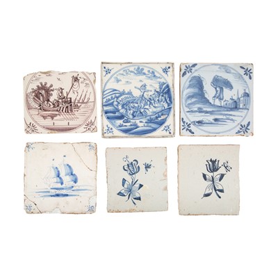 Lot 320 - A group of mainly 18th century Delft pottery tiles