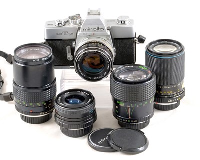 Lot 120 - A Minolta SRT101 5-Lens Outfit.