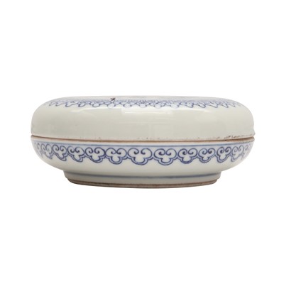 Lot 740 - A Chinese blue and white seal paste 'treasures' box and cover, 20th century