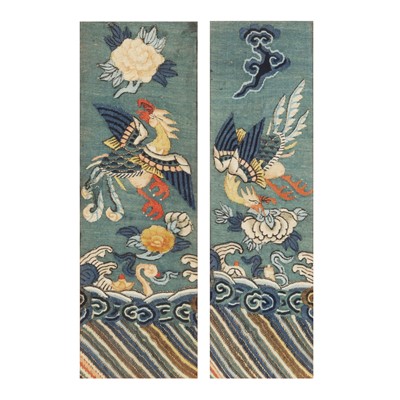 Lot 212 - Two Chinese silk kesi 'phoenix' framed panels, Qing dynasty, 19th century