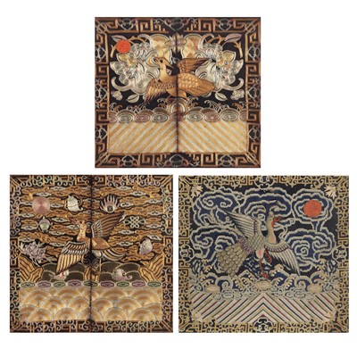 Lot 213 - Three Chinese silk embroidered rank badges, buzi, 20th century