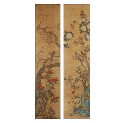Lot 234 - Two large Chinese paintings on silk, Qing dynasty