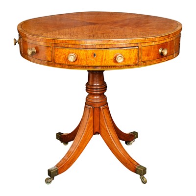 Lot 16 - A George III satinwood and rosewood drum table