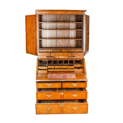 Lot 27 - An early 18th Century George I period walnut feather banded bureau bookcase