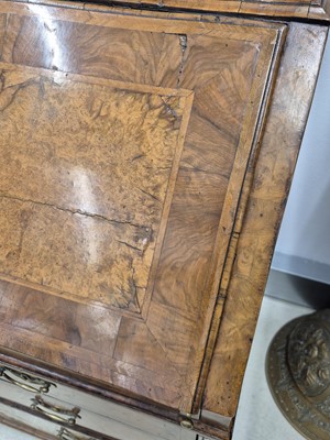 Lot 27 - An early 18th Century George I period walnut feather banded bureau bookcase