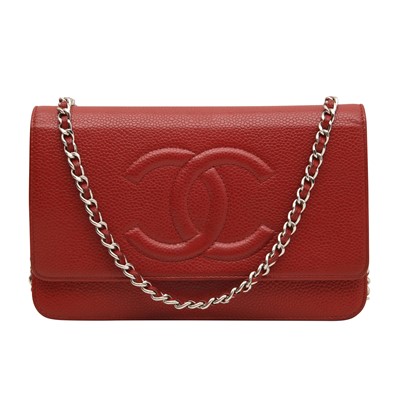 Lot 66 - Chanel Red Timeless CC Wallet On Chain