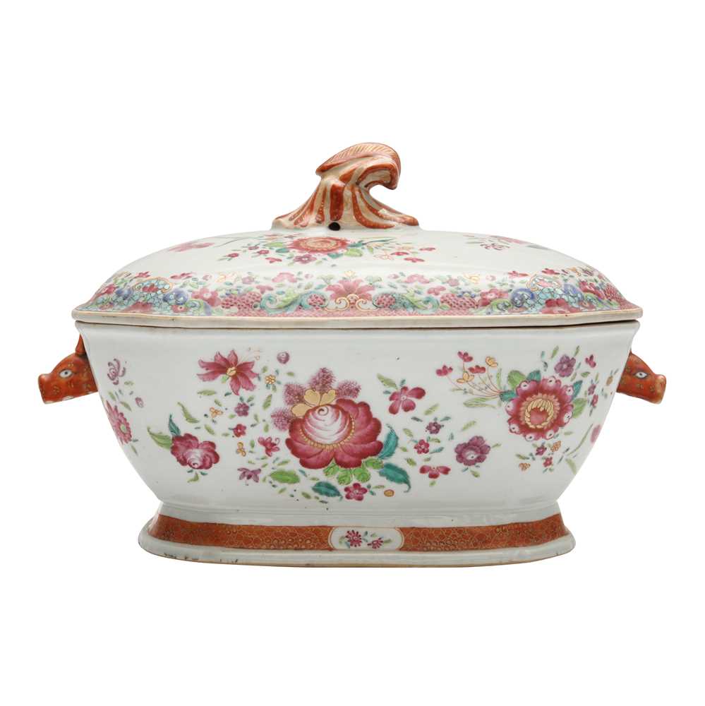 Lot 65 - A Chinese famille-rose 'floral' tureen and cover, Qing dynasty, Qianlong period