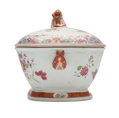 Lot 65 - A Chinese famille-rose 'floral' tureen and cover, Qing dynasty, Qianlong period