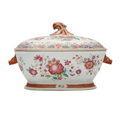 Lot 65 - A Chinese famille-rose 'floral' tureen and cover, Qing dynasty, Qianlong period