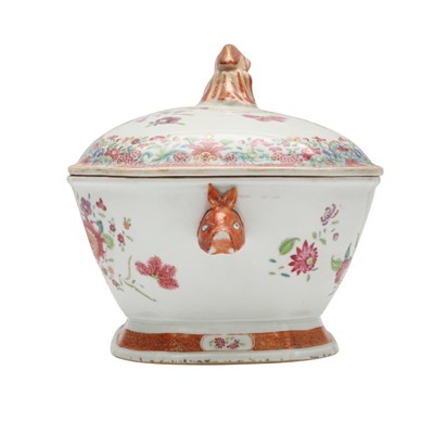 Lot 65 - A Chinese famille-rose 'floral' tureen and cover, Qing dynasty, Qianlong period