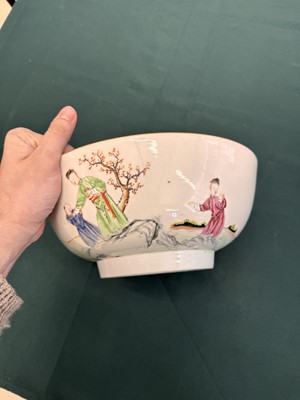 Lot 62 - A Chinese famille-rose 'figurative' punch bowl, Qing dynasty, Yongzheng / Qianlong period