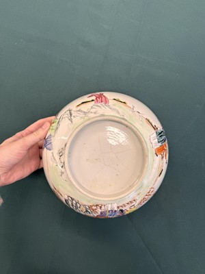 Lot 62 - A Chinese famille-rose 'figurative' punch bowl, Qing dynasty, Yongzheng / Qianlong period