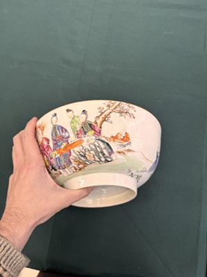 Lot 62 - A Chinese famille-rose 'figurative' punch bowl, Qing dynasty, Yongzheng / Qianlong period