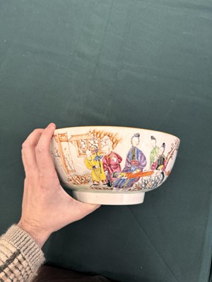 Lot 62 - A Chinese famille-rose 'figurative' punch bowl, Qing dynasty, Yongzheng / Qianlong period